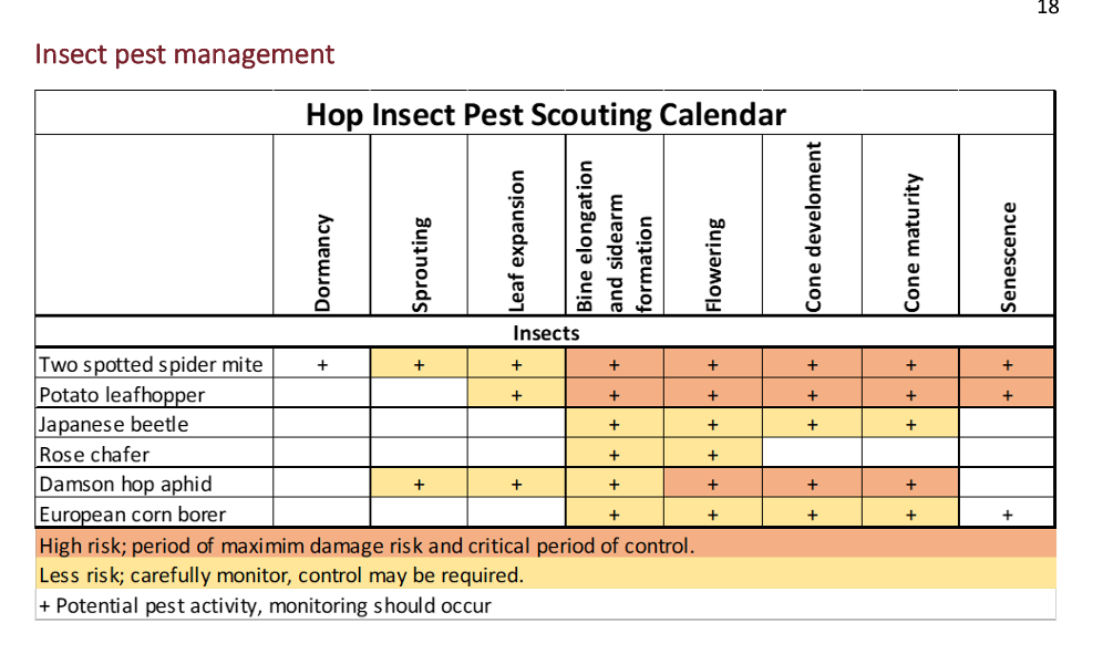 Hop Insect Scouting Calendar